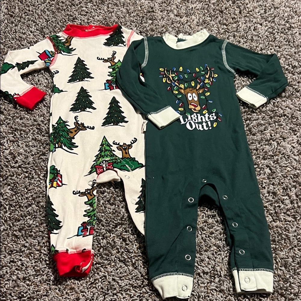 Lazy One Holiday One Piece Pajama Set - Green and Cream